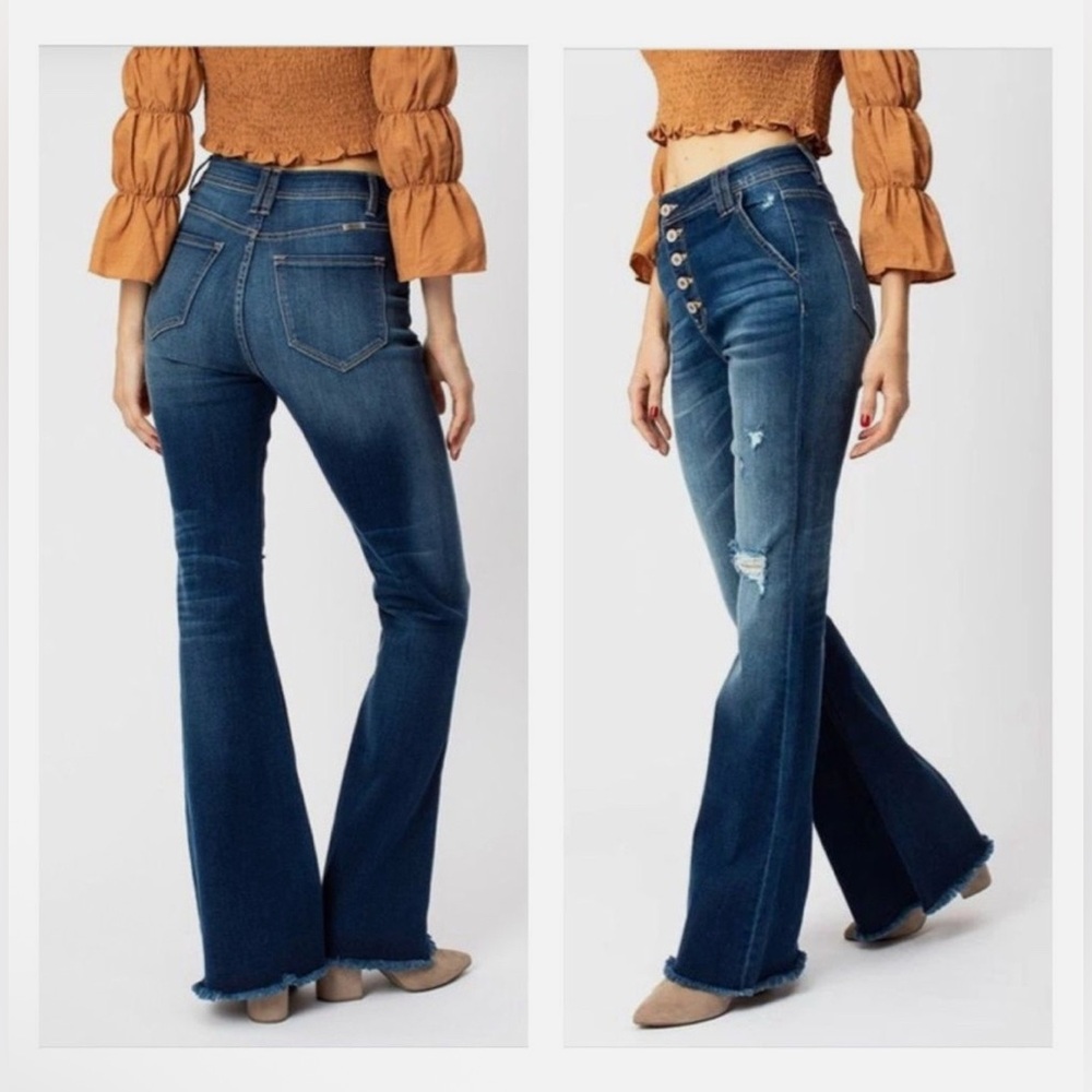 NWT KanCan High Rise Button Fly Flare. Distressed Detailing. - Picture 3 of 12